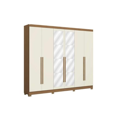 Guarda Roupa Casal 6 Portas (2 C/ Espelho) e 3 Gavetas C/ Pés Cb01t580 Canela/off White -