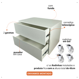 Balcão para Banheiro com Rodinhas 50x40x40 com 2 Gavetas - 3