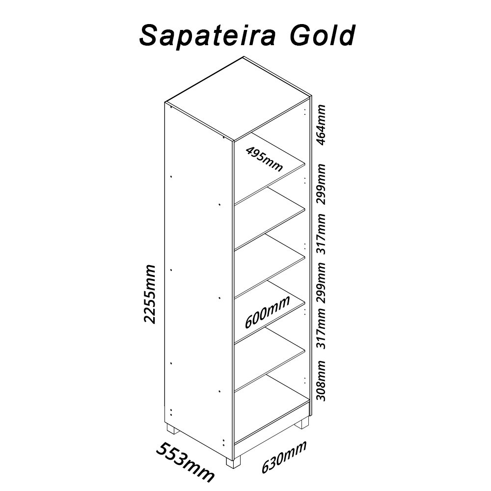 Sapateira com Espelho 1 Porta Gold Castanho - Gelius - 3