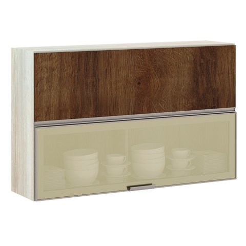 Armário Basculante Misto Luciane 120cm 1 Porta Fechada 1 Porta com Vidro Reflecta Bronze Luci