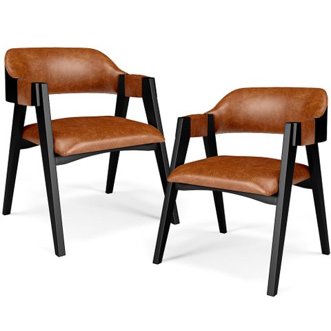 Kit 2 Cadeiras Sala de Jantar Estar Living Estofada Suran L02 Preto Couríssimo Camel - Lyam Decor