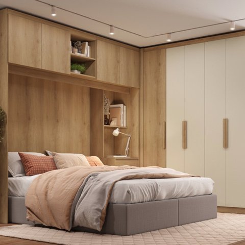 Guarda-roupa Modular em L 4 Portas com Cabeceira Milan