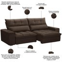 Ver imagem 3 de Sofá Retrátil Reclinável para Sala 3 Lugares 230cm Asaph F04 Veludo Marrom - Lyam Decor