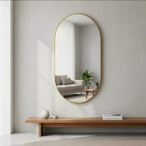 Espelho Oval Pílula 60x90 Moldura Couro Caramelo