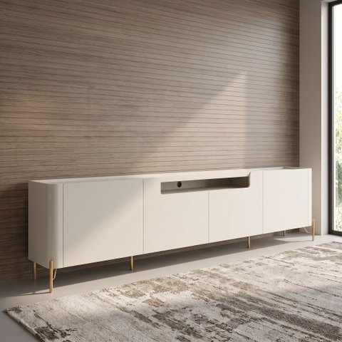 Rack para TV 260cm com 4 Portas Lisas 100% MDF Pés em Metal