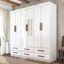 Ver imagem 1 de Guarda-roupa Solteiro Aria 6 Portas 6 Gavetas com Espelho Branco - Pnr Móveis
