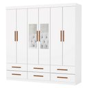 Ver imagem 3 de Guarda-roupa Solteiro Aria 6 Portas 6 Gavetas com Espelho Branco - Pnr Móveis