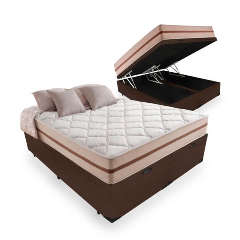 Cama Box Baú Casal Bipartido Marrom com Colchão Pillow Angel Molas Ensacadas