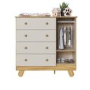 Ver imagem 4 de Cômoda Infantil 1 Porta 4 Gavetas 100% MDF 95cm Levy Espresso Móveis Bege/Amêndoa/Off White