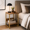Ver imagem 1 de Mesa de Cabeceira Cama Lateral para Quarto Base Ferro Dourado Tampo Amêndoa