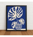 Ver imagem 1 de Quadro Monstera Azul Arte Botânica Minimalista 33x24cm Preto