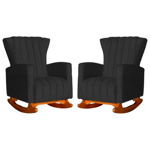 Conjunto 2 Poltronas Estofadas de Balanço Melinda Suede Preto - LM DECOR