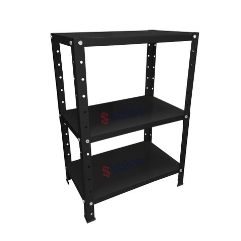 Estante de Aço Mini com 3 Prateleiras 45x27cm 45kg Coluna Bipartida Para Escritório Preta