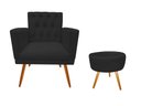 Ver imagem 1 de Kit Poltrona Decorativa Nina Capitonê + Puff Redondo Suede Preto Pés Madeira Ms Decor