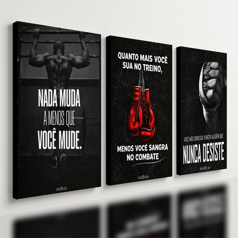 Kit 3 Quadro Decorativo Boxe Motivacional Luta Artes Quarto Qualidade Premium Moderno 28x20cm