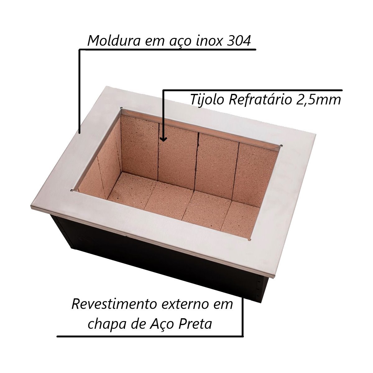 Caixa Braseiro Churrasqueira Gourmet em Aço Preta 60x45x28cm - 3