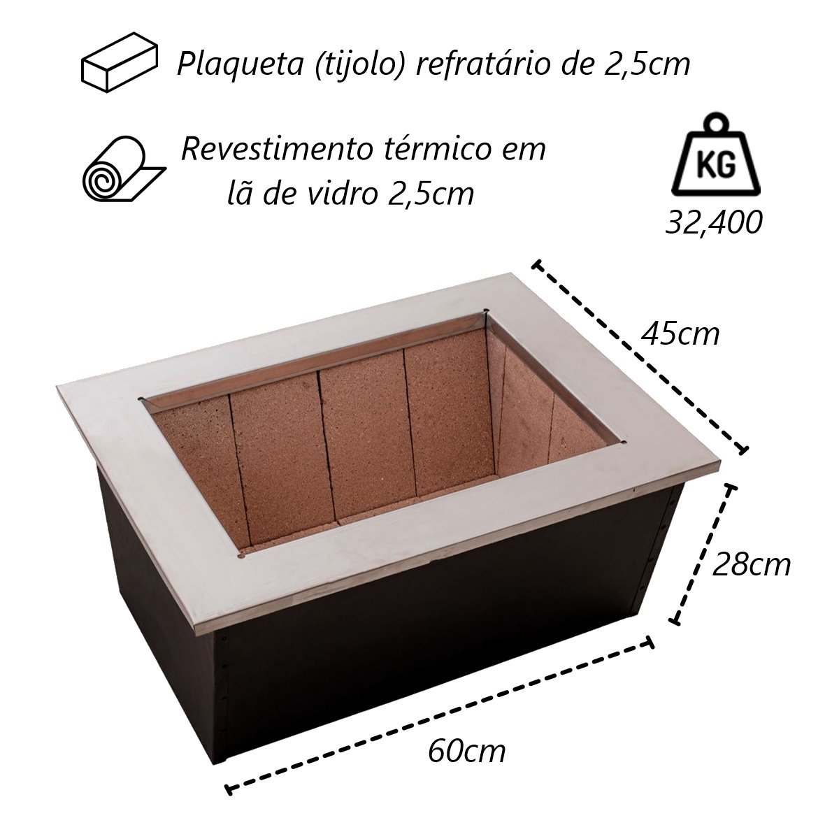 Caixa Braseiro Churrasqueira Gourmet em Aço Preta 60x45x28cm - 2
