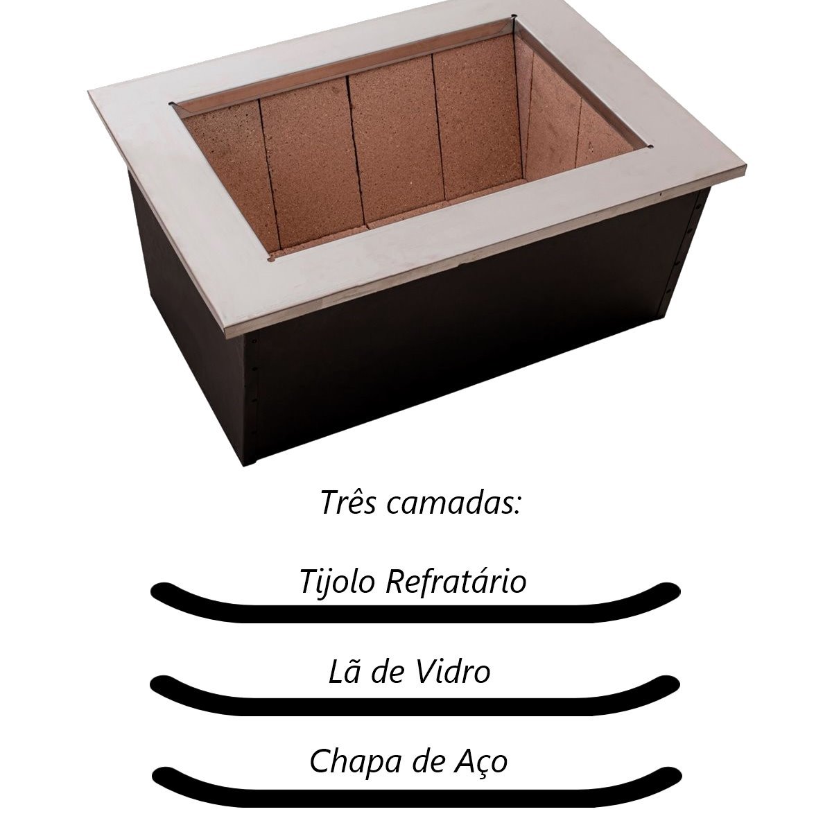 Caixa Braseiro Churrasqueira Gourmet em Aço Preta 60x45x28cm - 4