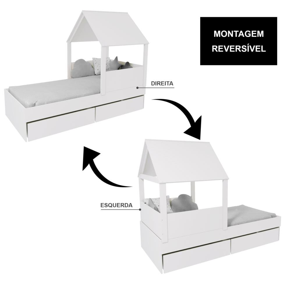 Cama Casinha com Telhado Mdf e 02 Gavetas Branco Mobilistore - 5