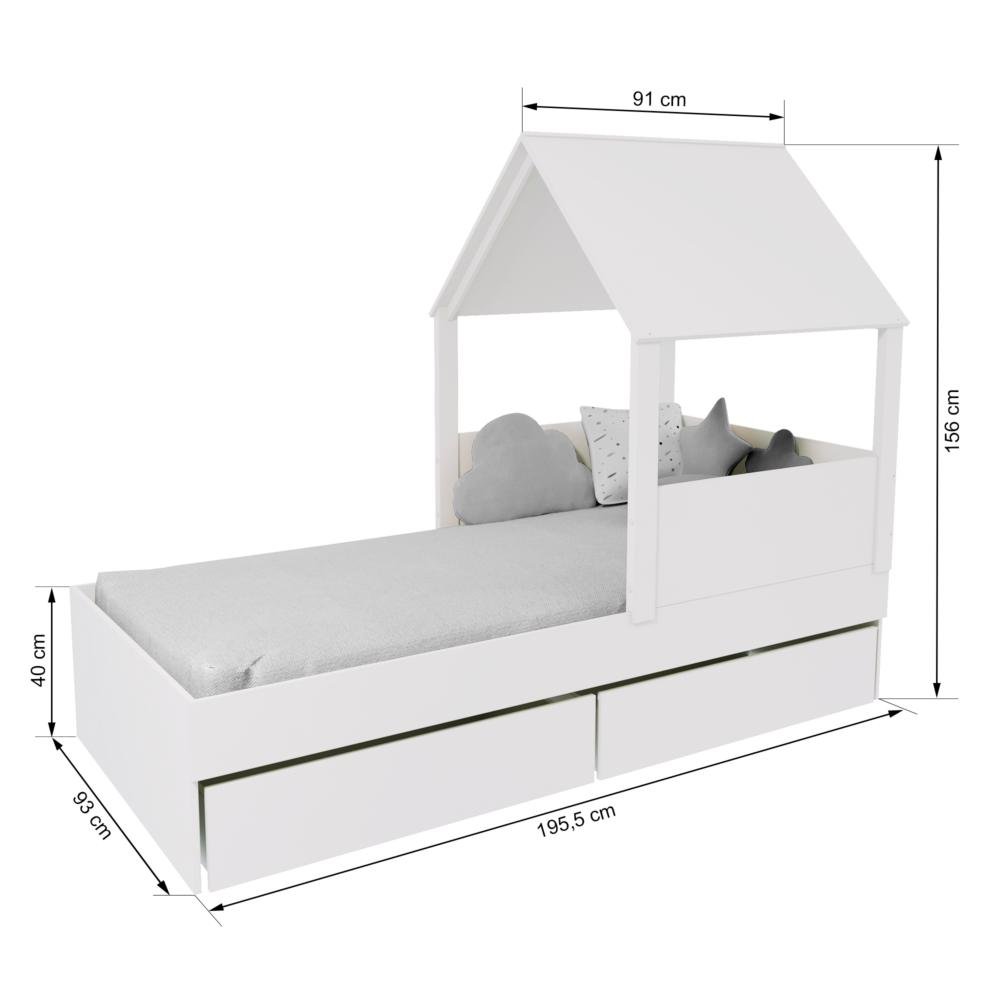 Cama Casinha com Telhado Mdf e 02 Gavetas Branco Mobilistore - 2