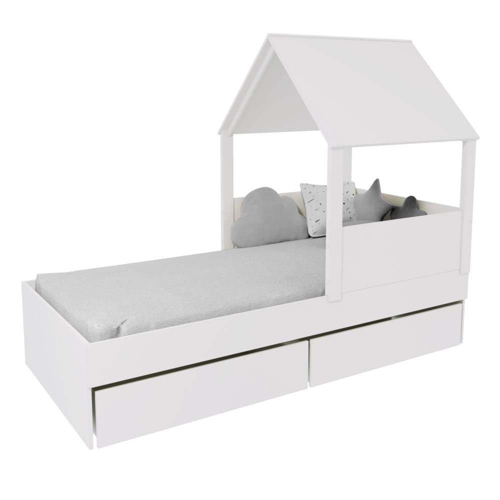 Cama Casinha com Telhado Mdf e 02 Gavetas Branco Mobilistore - 3