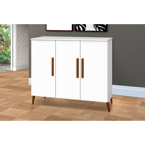 Buffet Aparador Colombia 3 Portas Balcão Retrô Branco Brilho PASSE BEM