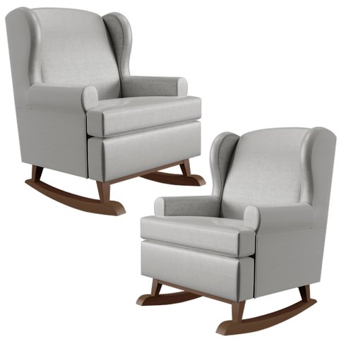 Kit 2 Poltronas De Amamentação Com Balanço Malu Base Madeira P02 Facto Cinza Metalizado - Lyam