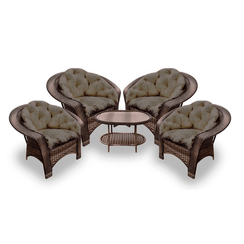 Conjunto de Poltronas Fibra Sintética 19 - 4 Poltronas + 1 Mesa Centro - Tecido Duna Fendi