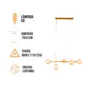 Ver mais imagens de Lustre Pendente Teto 75cm Lâmpada G9 Lumier Bivolt Dourado Lumier