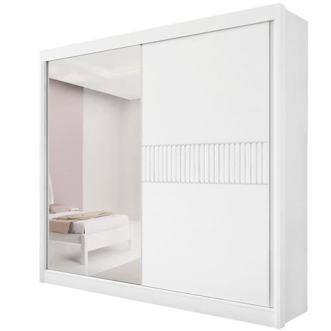 Guarda Roupa Casal com Espelho 2 Portas 6 Gavetas - Titanium Ripado-branco - Móveis D'doro