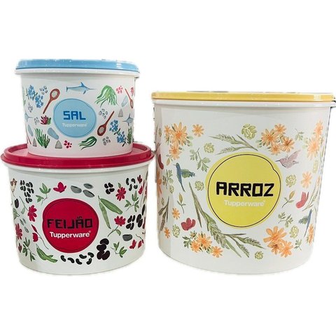 Tupperware Kit 3 Peças Porta Mantimentos Floral Porta Arroz Feijão e Sal