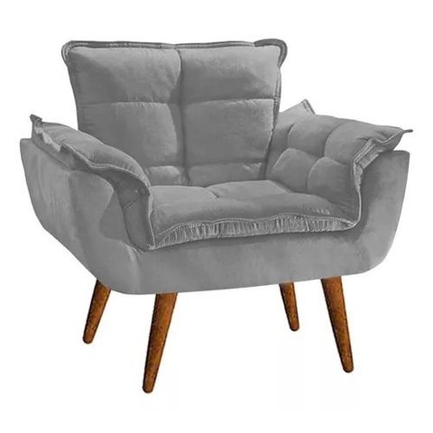 Poltrona Decorativa Opala Suede Cinza - Twdecora Opalla