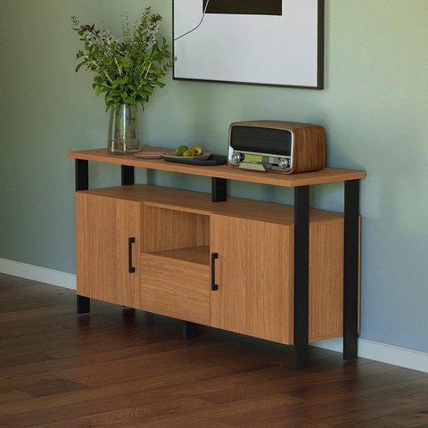 Buffet com 2 Portas e Gaveta 135cm Industrial Marrom/Freijó/Preto