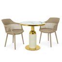 Ver imagem 1 de Conjunto Mesa de Jantar Redonda Imperial 70cm Branca com 2 Cadeiras Estofadas Marcela - Nude Escuro