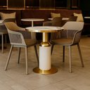 Ver imagem 2 de Conjunto Mesa de Jantar Redonda Imperial 70cm Branca com 2 Cadeiras Estofadas Marcela - Nude Escuro