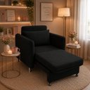 Ver imagem 1 de Poltrona Cama Retrátil Daiana Confortável em Veludo Suede Preto