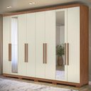 Ver imagem 1 de Guarda Roupa Casal 239cm 8 Portas com Pés e Espelho Vortex Jatobá/Areia S01 - Mpozenato