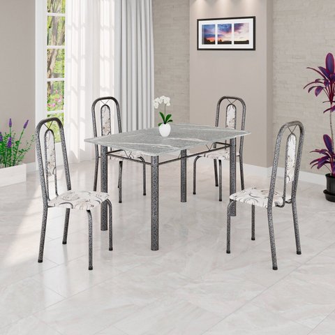 Conjunto Sala de Jantar com 4 Cadeiras Lívia Prata/Arabesco