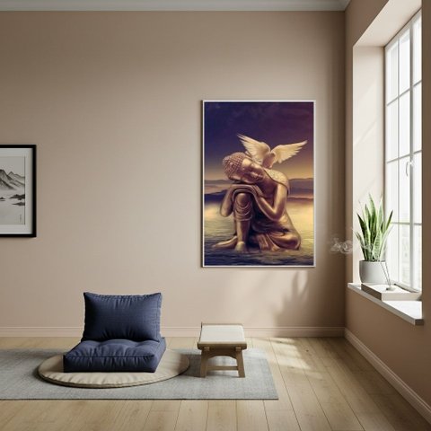 Quadro Decorativo Buda - o Desperto - o Iluminado - 70x50cm:moldura Branca