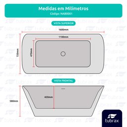 Banheira de Imersão Freestanding Acrílico Modelo Santorini Tubrax - Nab0001 - 5