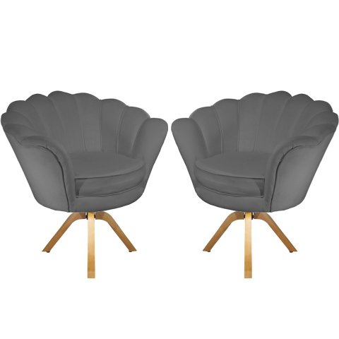 Kit 2 Poltronas Decorativa Pétala Base Giratória Madeira Suede Cinza Mz Decor