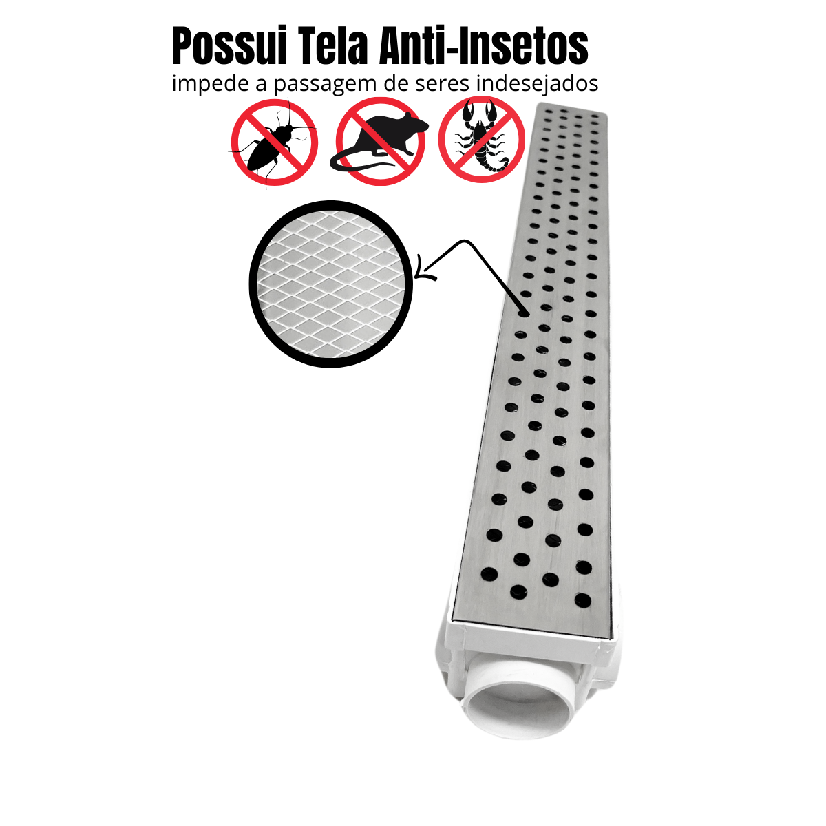 Ralo Estreito Inox Bolinha 6x50 Cocho Escoamento Branco - 3
