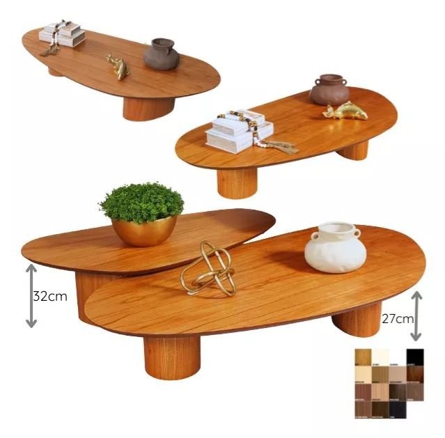 Jogo de Mesa Bean de Centro Organica Duo em Freijo 120x80cm Modelar Art Mesa de Centro - 2