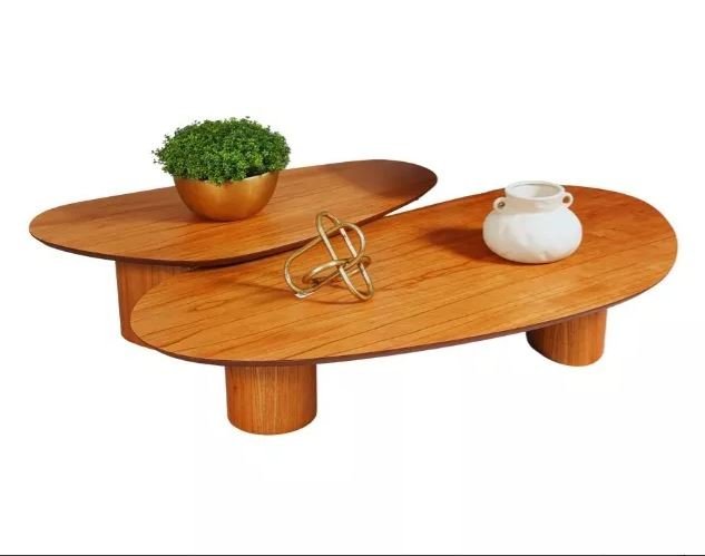 Jogo de Mesa Bean de Centro Organica Duo em Freijo 120x80cm Modelar Art Mesa de Centro