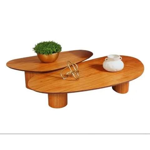 Jogo de Mesa Bean de Centro Organica Duo em Freijo 120x80cm Modelar Art Mesa de Centro