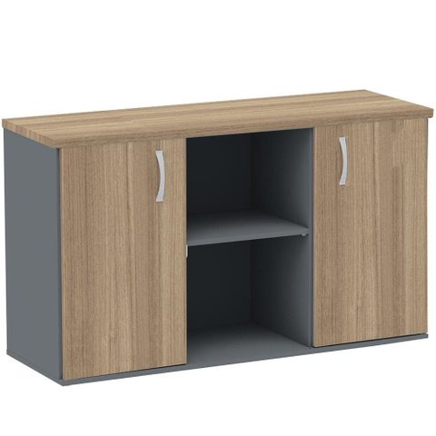 Armário Baixo Credenza PE25 Pandin 121,50 cm (largura) em MDP Cor Noce Naturalle e Grafito