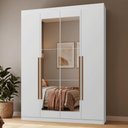 Ver imagem 1 de Guarda-Roupa Solteiro 4 Portas Batentes com Espelho Branco/Branco/Rustic Netuno Madesa