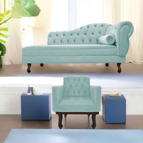 Kit Diva Recamier Diana 185cm Lado Esquerdo e 01 Poltrona Classic Suede - Doce Sonho Móveis RECAMIER