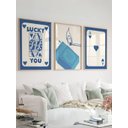 Ver imagem 1 de Kit 3 Quadros Decorativos Azul Lucky Us Minimalista No2