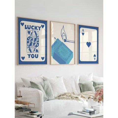 Kit 3 Quadros Decorativos Azul Lucky Us Minimalista No2